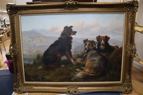 George Jones (176-1869), oil on canvas, Three Border Collies, monogrammed and dated 66, 74 x 108cm